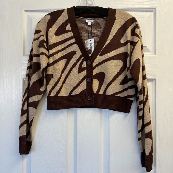 NWT Garage Brown & Tan Patterned Cardigan - Size: XS - Picture 1 of 5